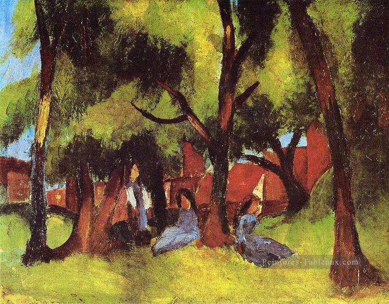 enfants sous les arbres à Sun August Macke Peintures à l'huile
